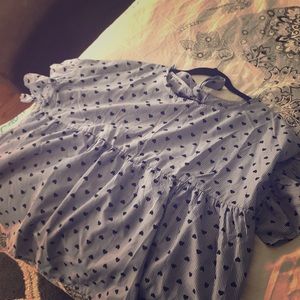 2X Peplum Blouse, blue/white with black hearts